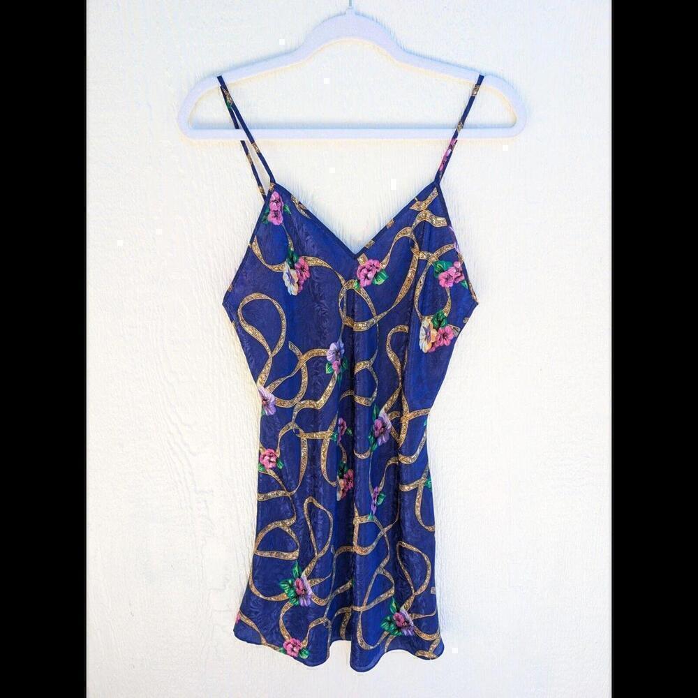 Vintage 80s 90s Val Mode Floral Satin Lace Mini Nightgown Slip Lingerie Sz Small